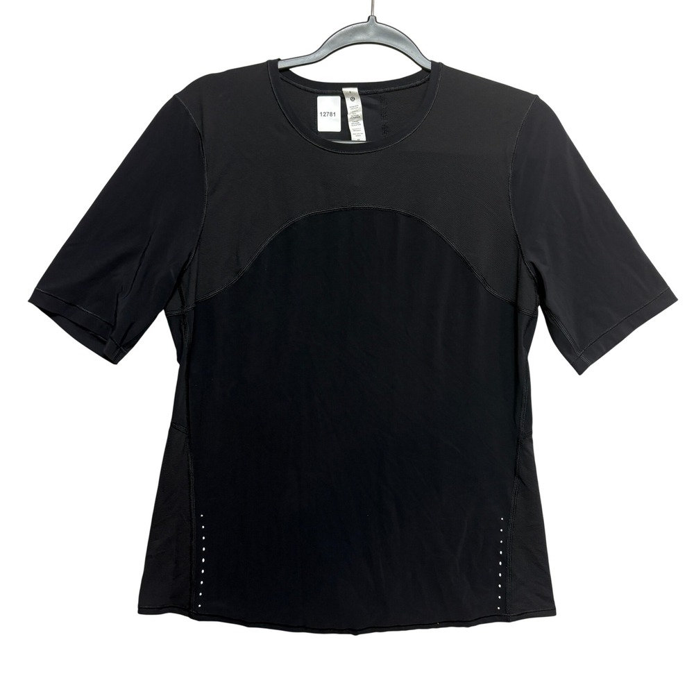 Lululemon Top Womens 8 Black Short Sleeve LW3GRES Mesh Panel Reflective